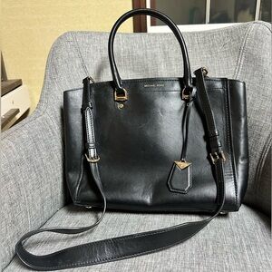 Michael Kors Black Leather Satchel Shoulder Bag Crossbody Purse Benning New